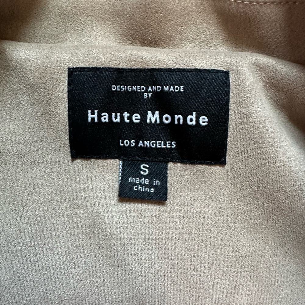 Suede Taupe Beige Blazer Jacket Sz S Minimalist Business Casual Zip Pockets - Picture 9 of 12
